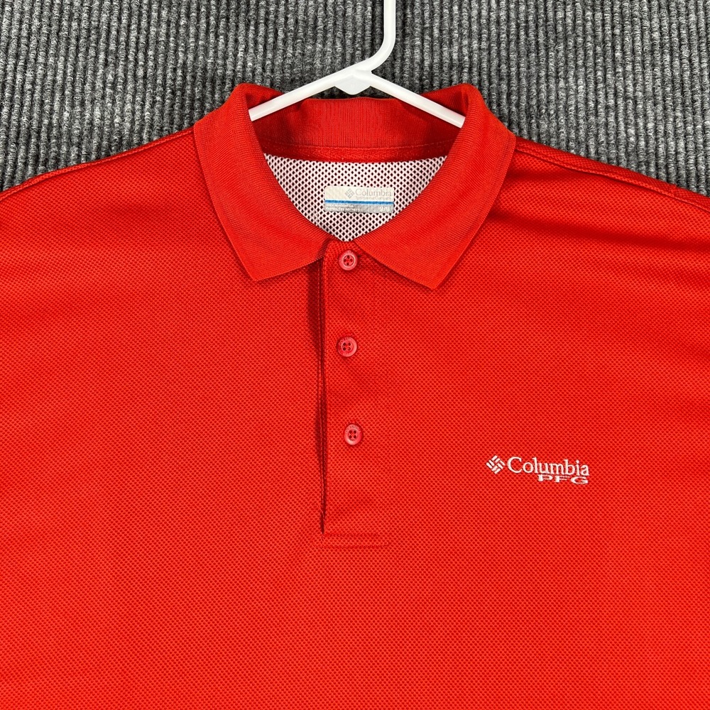 Columbia PFG Polo Shirt Mens Orange Short Sleeve Casual Outdoor Fishing Hiking